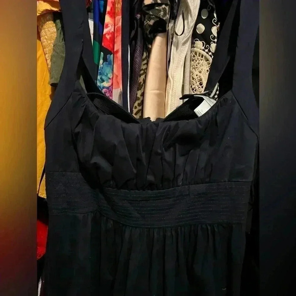 Navy Strappy Tie Back Waist Milk Maid Top Knee Length Dress - Very Nice - Picture 5 of 6